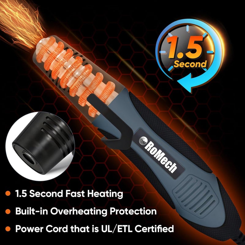 ROMECH 350W Heat Gun with 2 Nozzles, Dual Temp Heat Gun 400°F-660°F, Fast Heat Hot Air Gun with Overload Protection for DIY Craft Embossing Shrink Wrapping (Blue) - Image 3